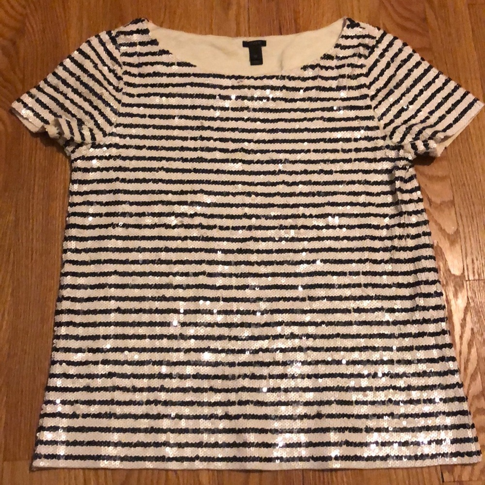 J. Crew Sequin Striped T - XS